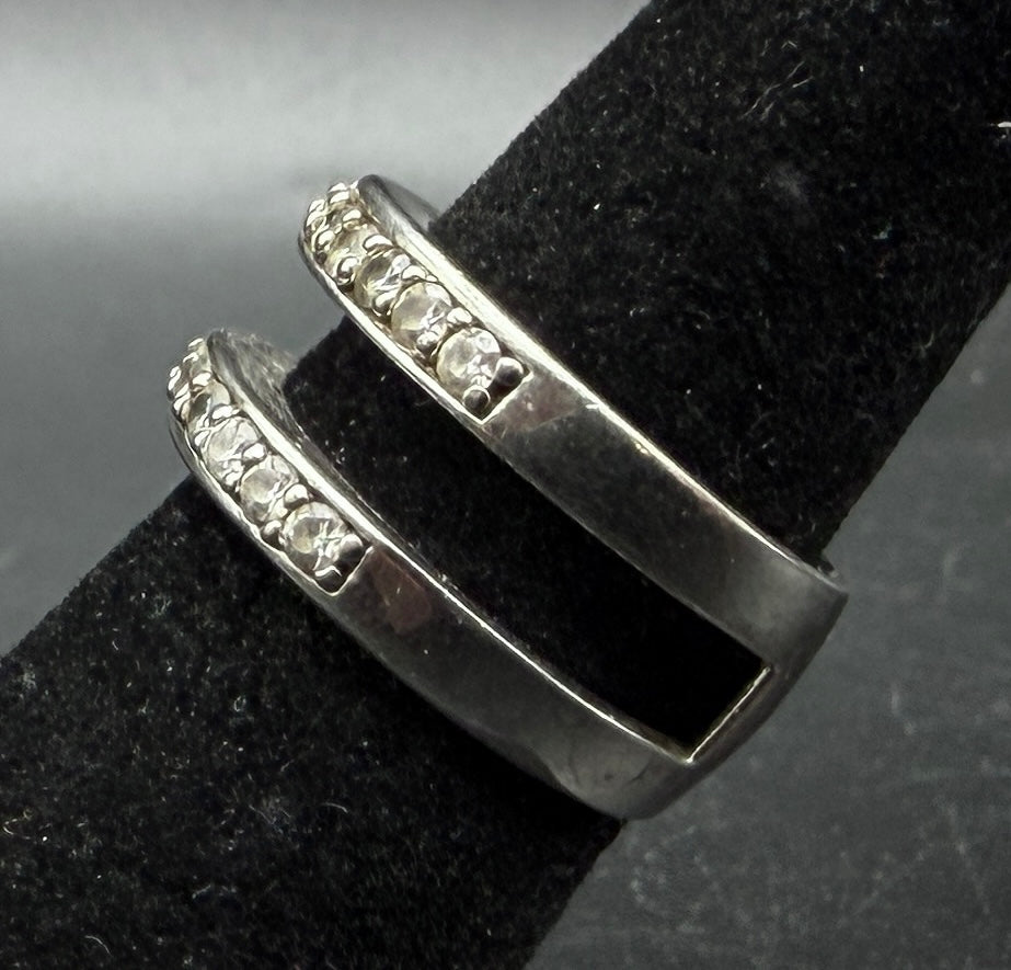 Vintage Sterling Silver Cubic Zirconia Double Band Ring - Size 5.75