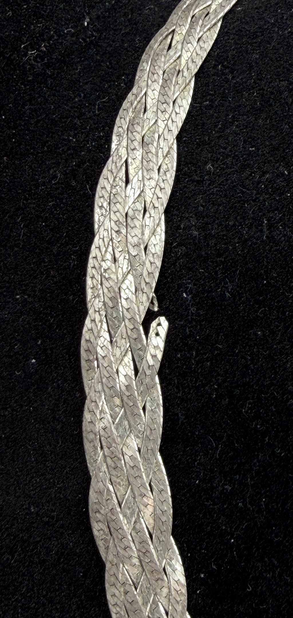 Vintage Italian Sterling Silver Braided Herringbone Chain Necklace - 18" AS IS