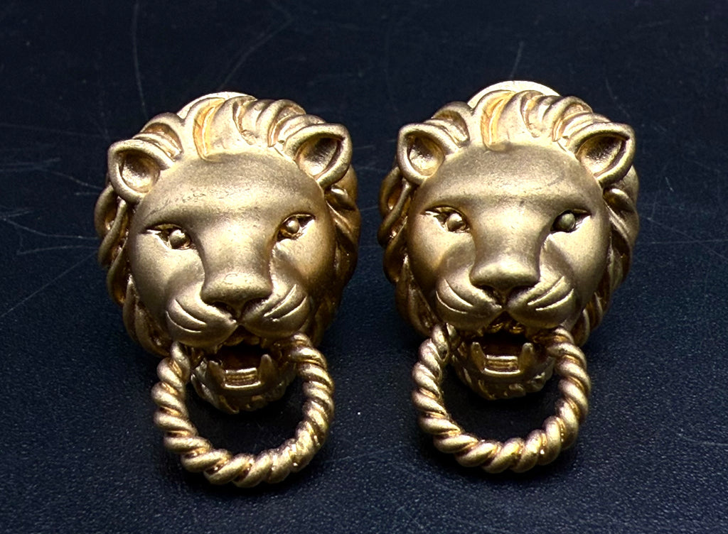 Vintage Gold Tone Sterling Silver Lion's Head Knockers Earrings