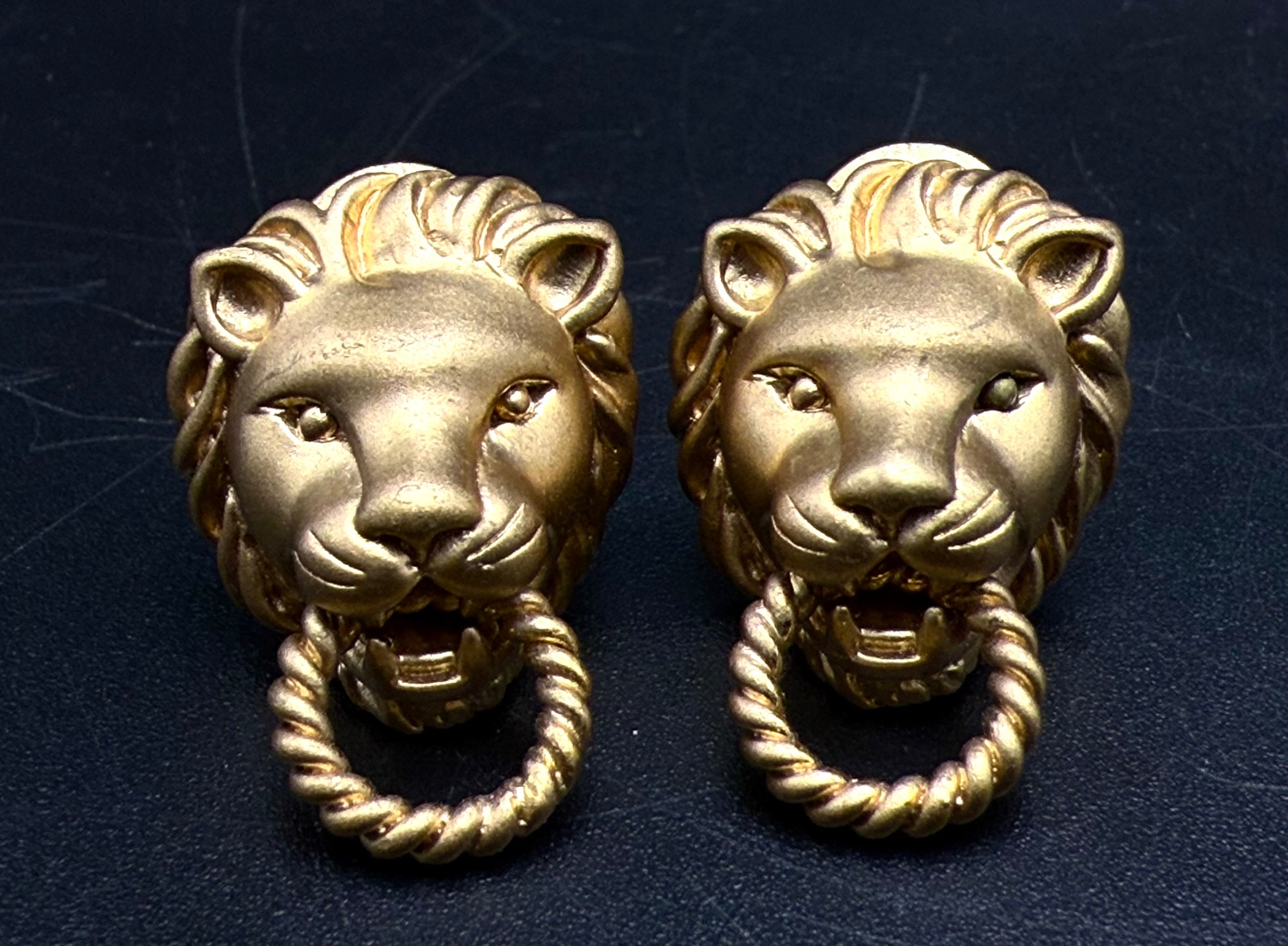 Vintage Gold Tone Sterling Silver Lion's Head Knockers Earrings