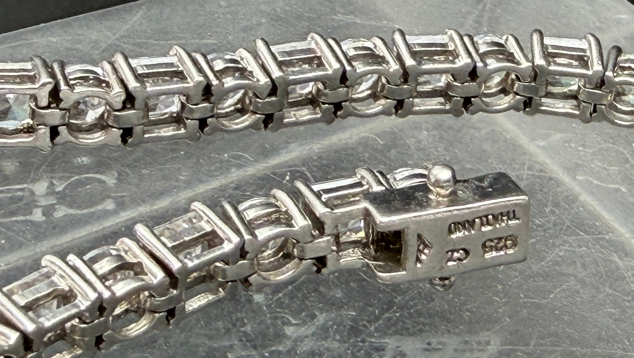 Vintage Princess and Round Cut CZ Sterling Silver Tennis Bracelet - 8"