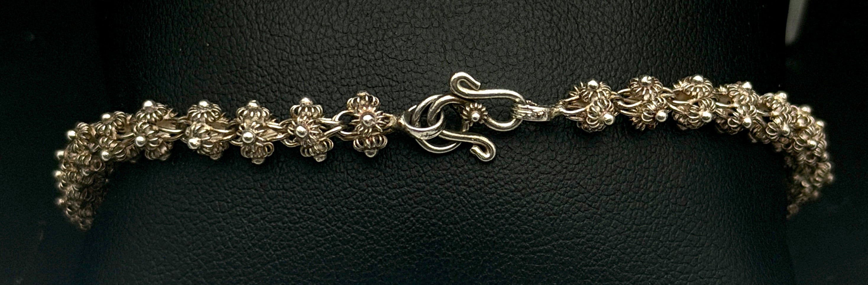Vintage Handcrafted Sterling Silver Filigree Link Bracelet - 8"