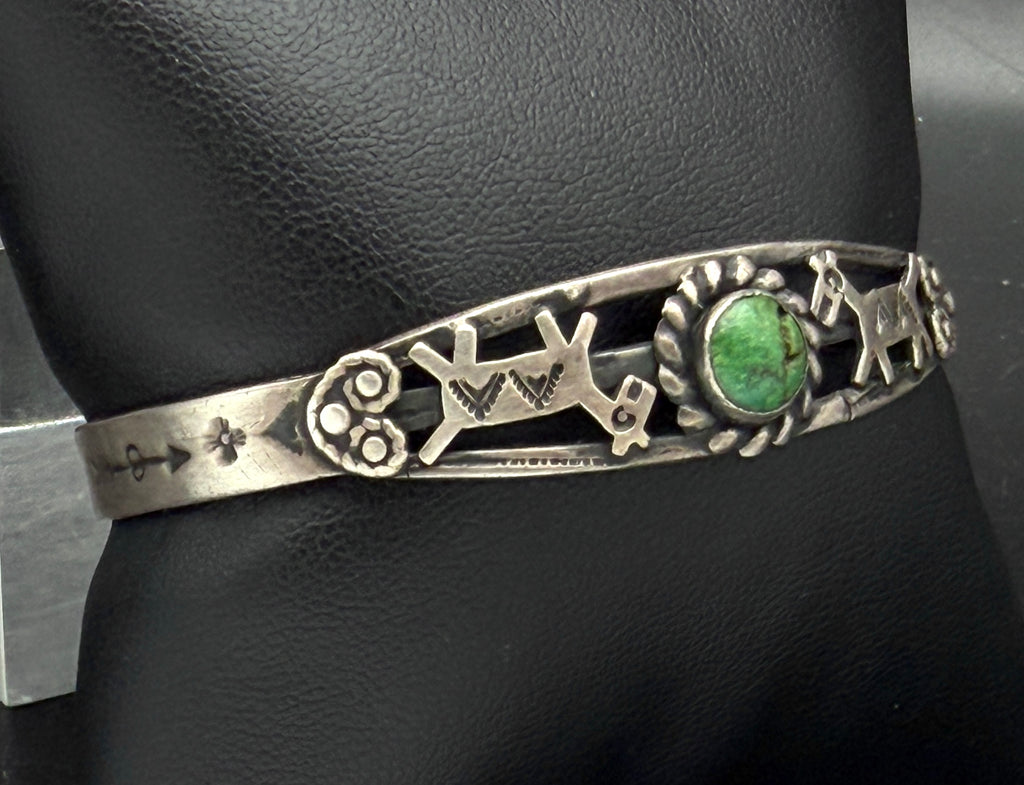 Vintage Handmade Turquoise Sterling Silver Cuff Horse Bracelet