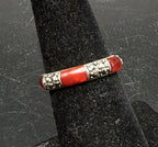 Vintage Sterling Silver Amber and Marcasite Band - Size 5.75
