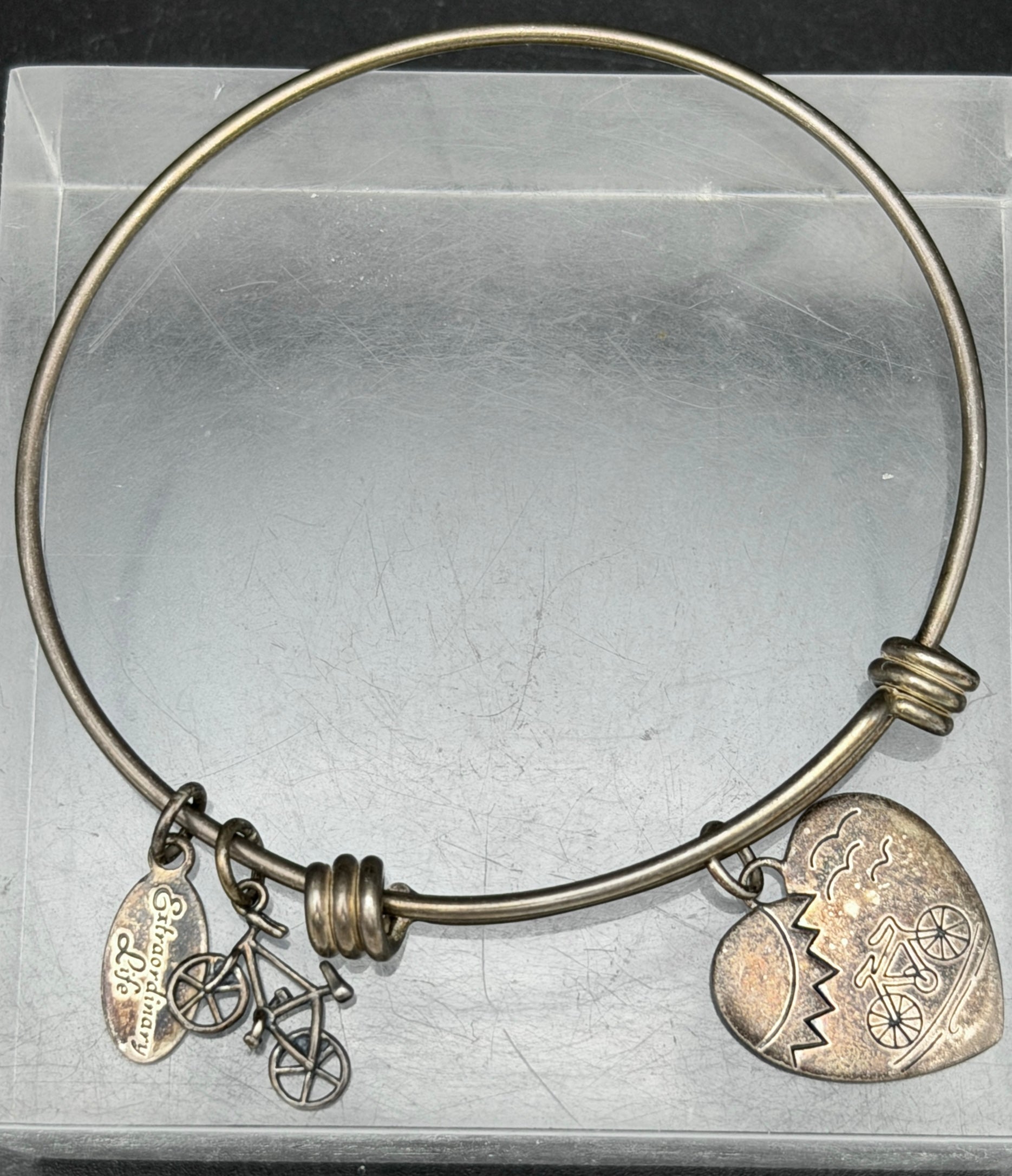 Extraordinary Life - Vintage Bicycle Charms Sterling Silver Adjustable Bangle