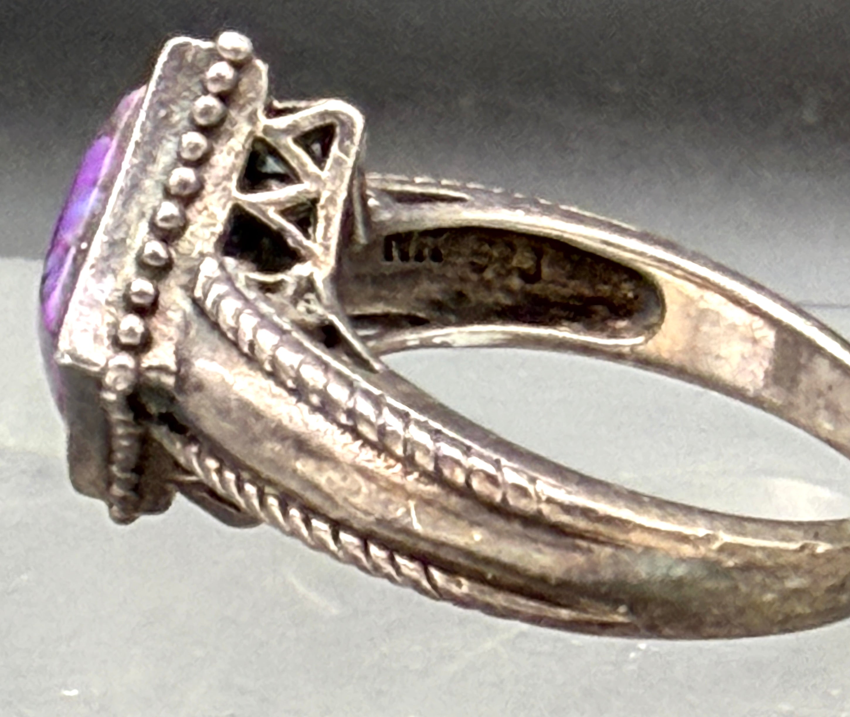 Vintage Purple Turquoise Sterling Silver Ring - Size 7
