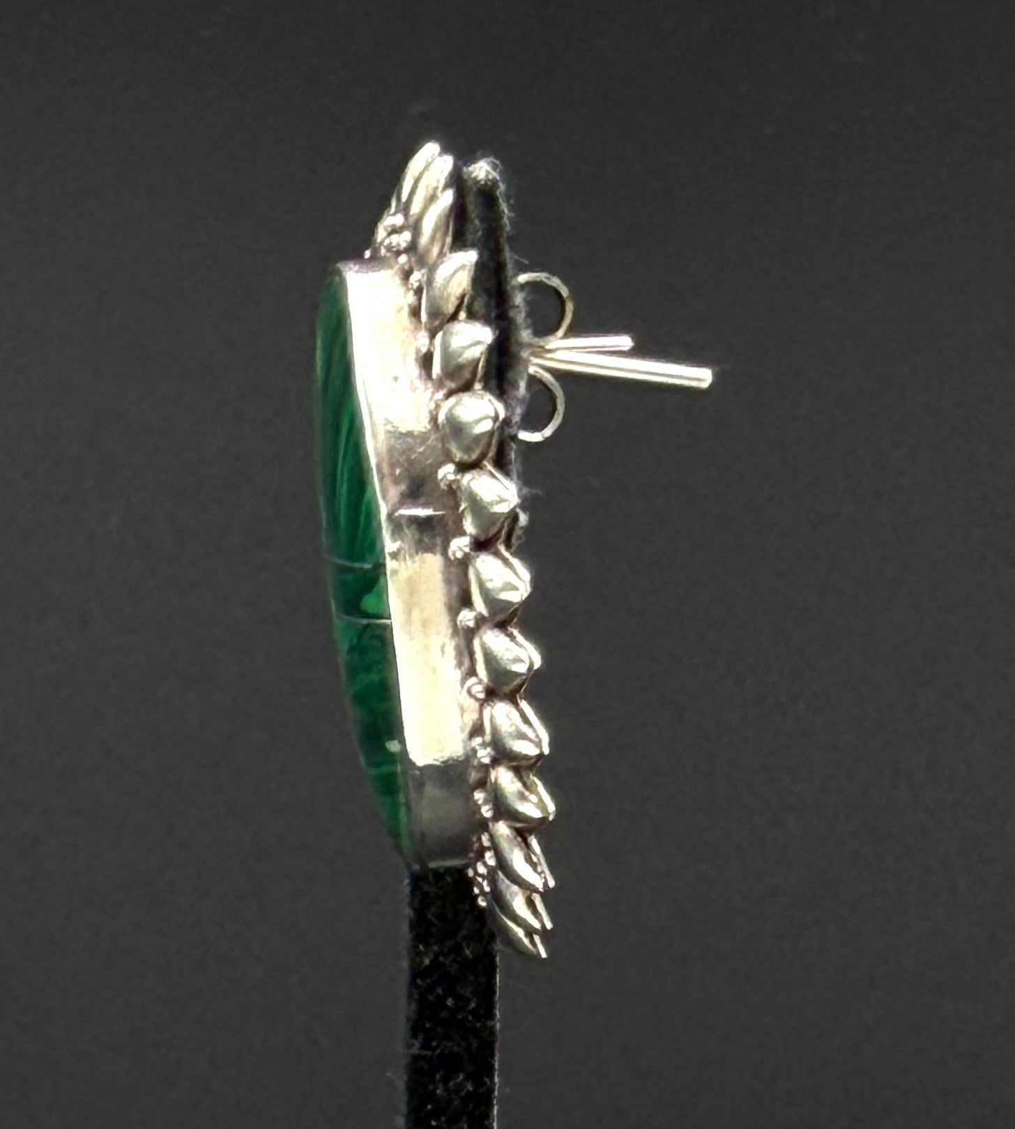Vintage Sterling Silver Inlaid Imitation Malachite Earrings