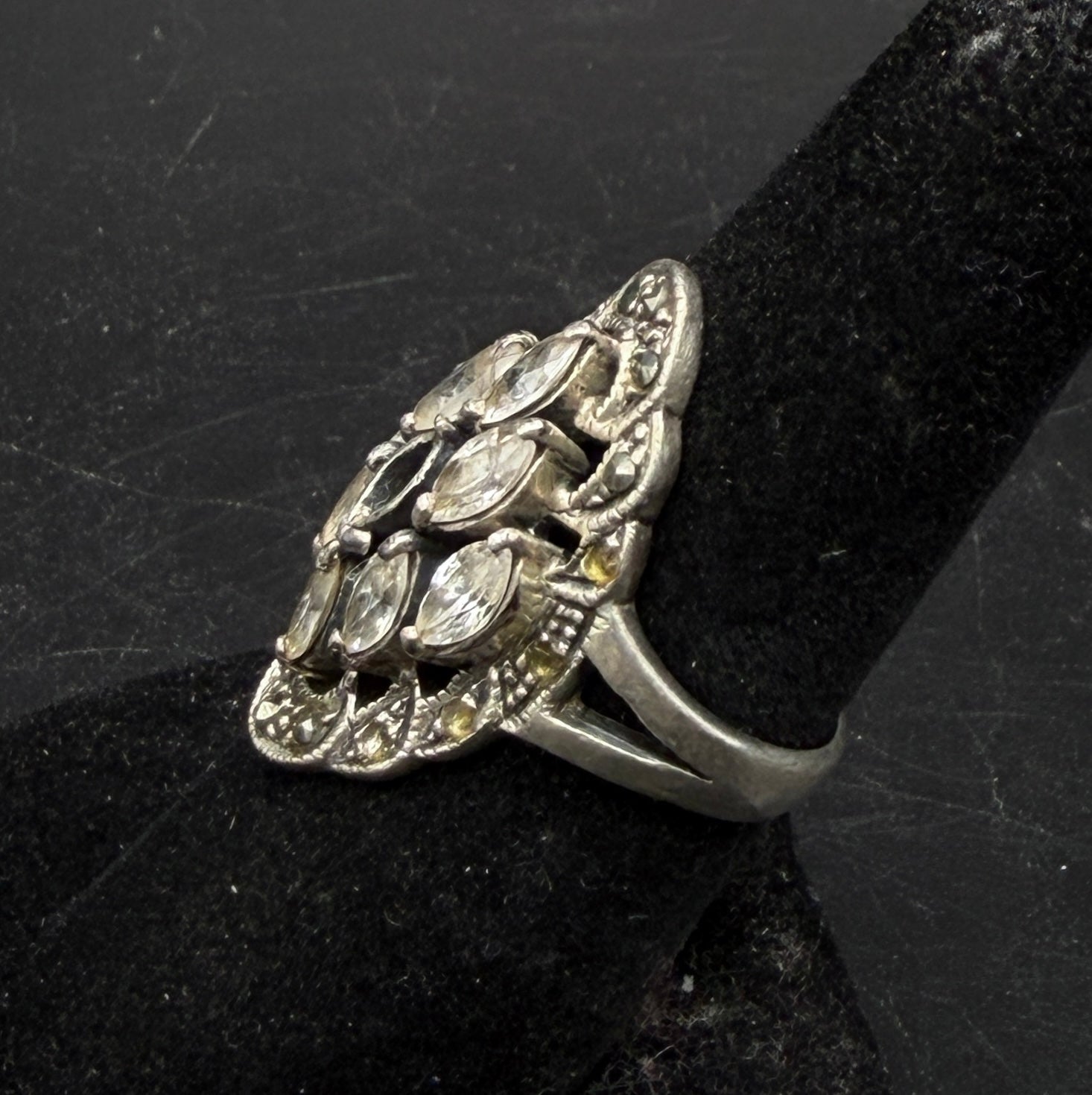 Vintage Sterling Silver CZ and Marcasite Ring - Size 7 AS IS