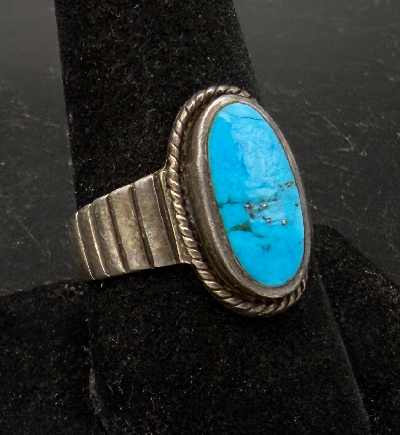 Vintage Turquoise with Pyrite Sterling Silver Ring - Size 9.25
