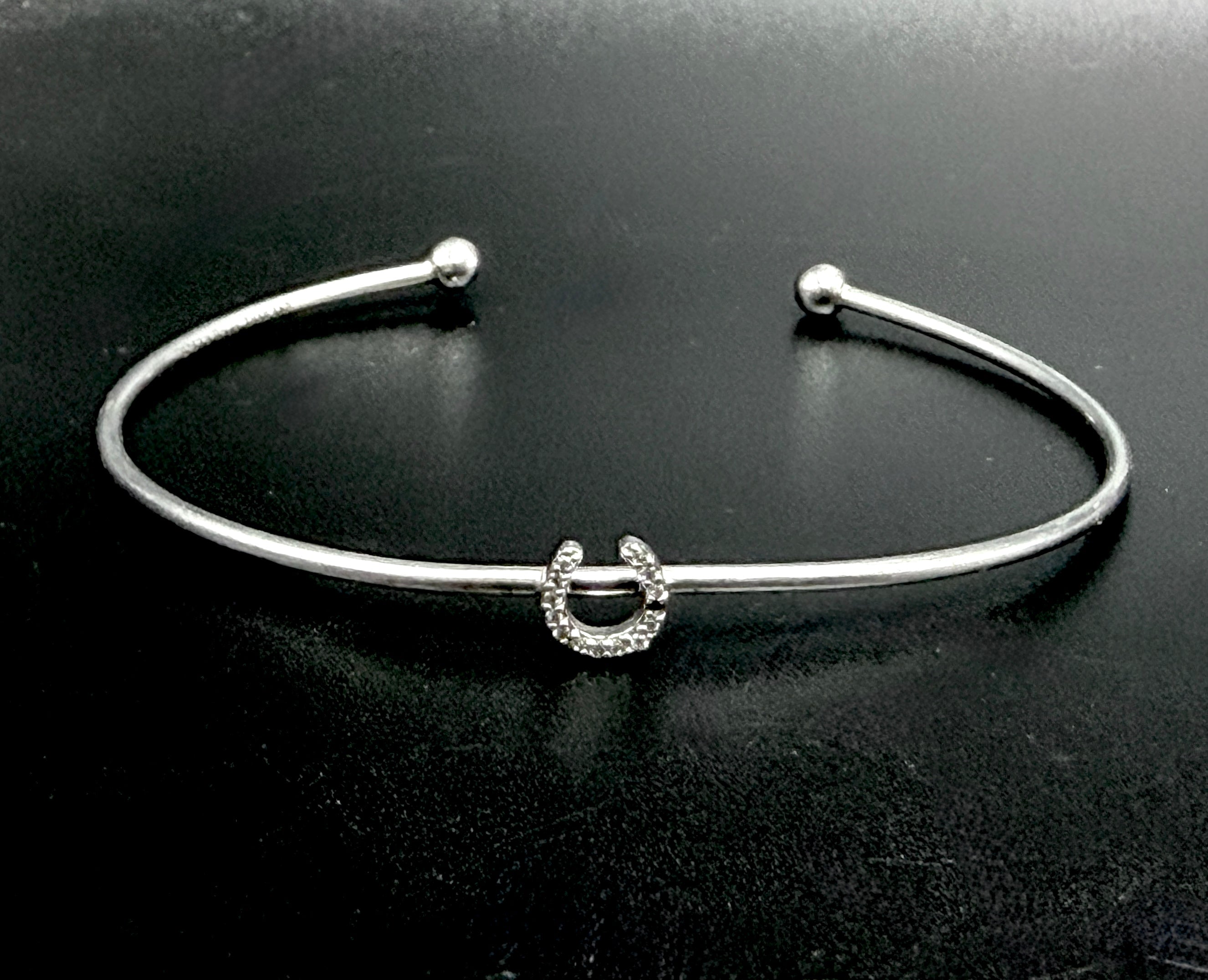 La Soula - Vintage Sterling Silver and Diamonds Horseshoe Cuff Bracelet