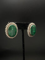 Vintage Sterling Silver Inlaid Imitation Malachite Earrings