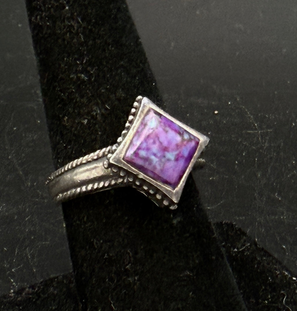 Vintage Purple Turquoise Sterling Silver Ring - Size 7