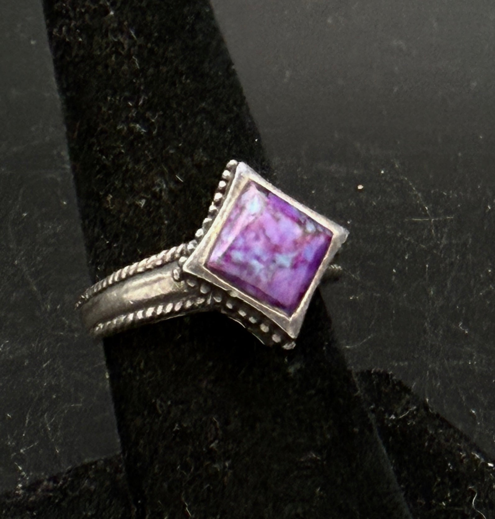 Vintage Purple Turquoise Sterling Silver Ring - Size 7
