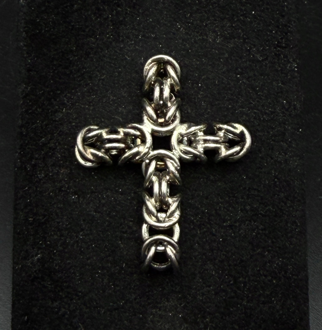 Vintage Handmade Sterling Silver Italian Byzantine Link Cross Pendant