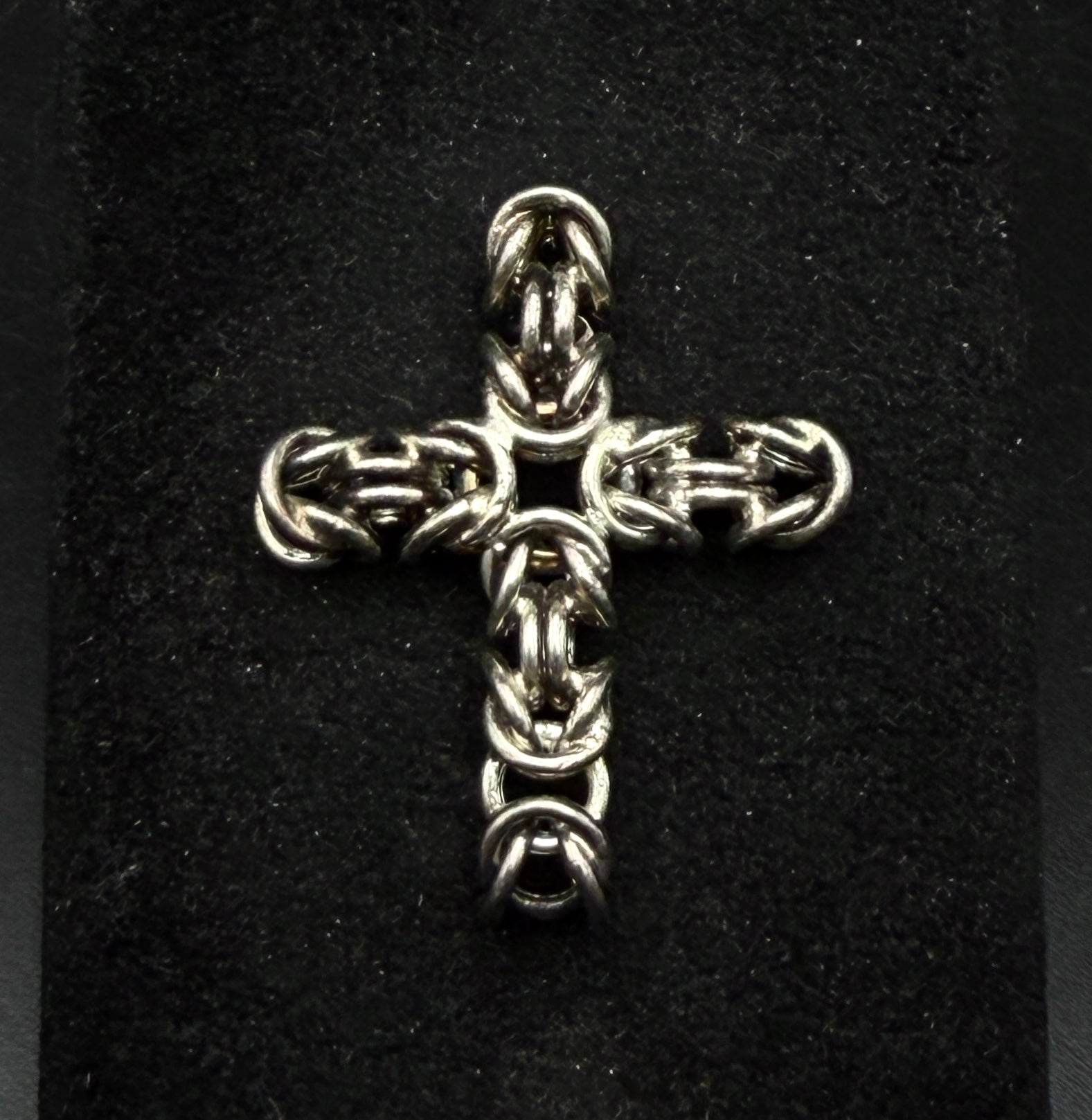 Vintage Handmade Sterling Silver Italian Byzantine Link Cross Pendant