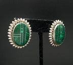 Vintage Sterling Silver Inlaid Imitation Malachite Earrings