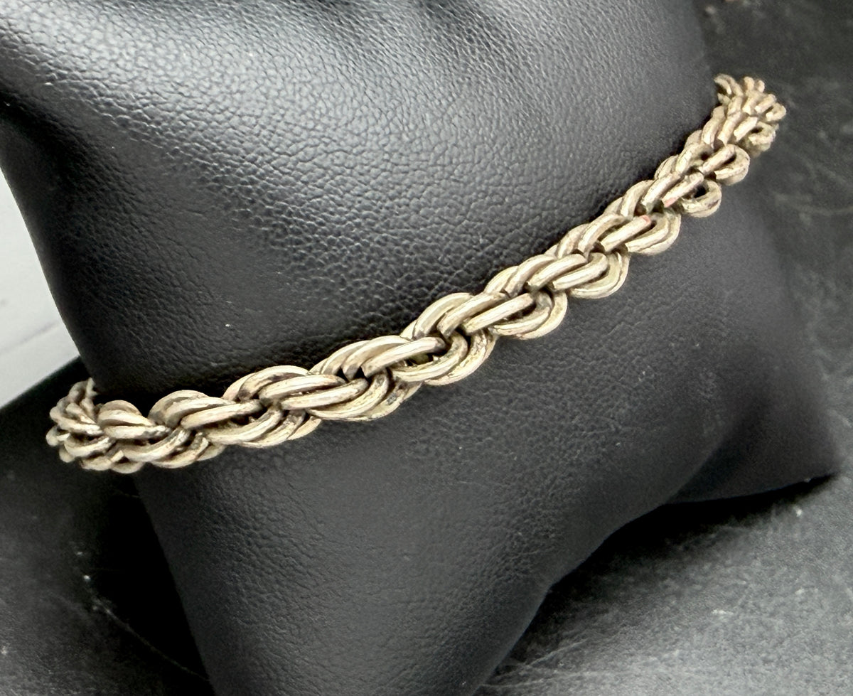 Vintage Sterling Silver Heavy Rope Link Bracelet - 8"
