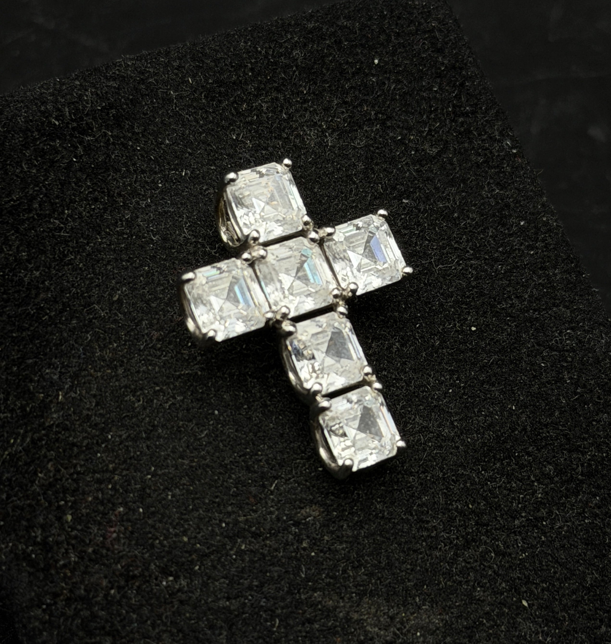 Daniel K - Vintage Asscher Cut CZ Sterling Silver Cross Pendant