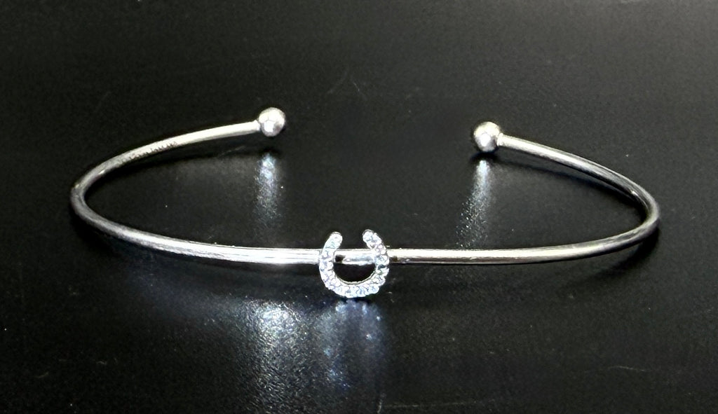 La Soula - Vintage Sterling Silver and Diamonds Horseshoe Cuff Bracelet