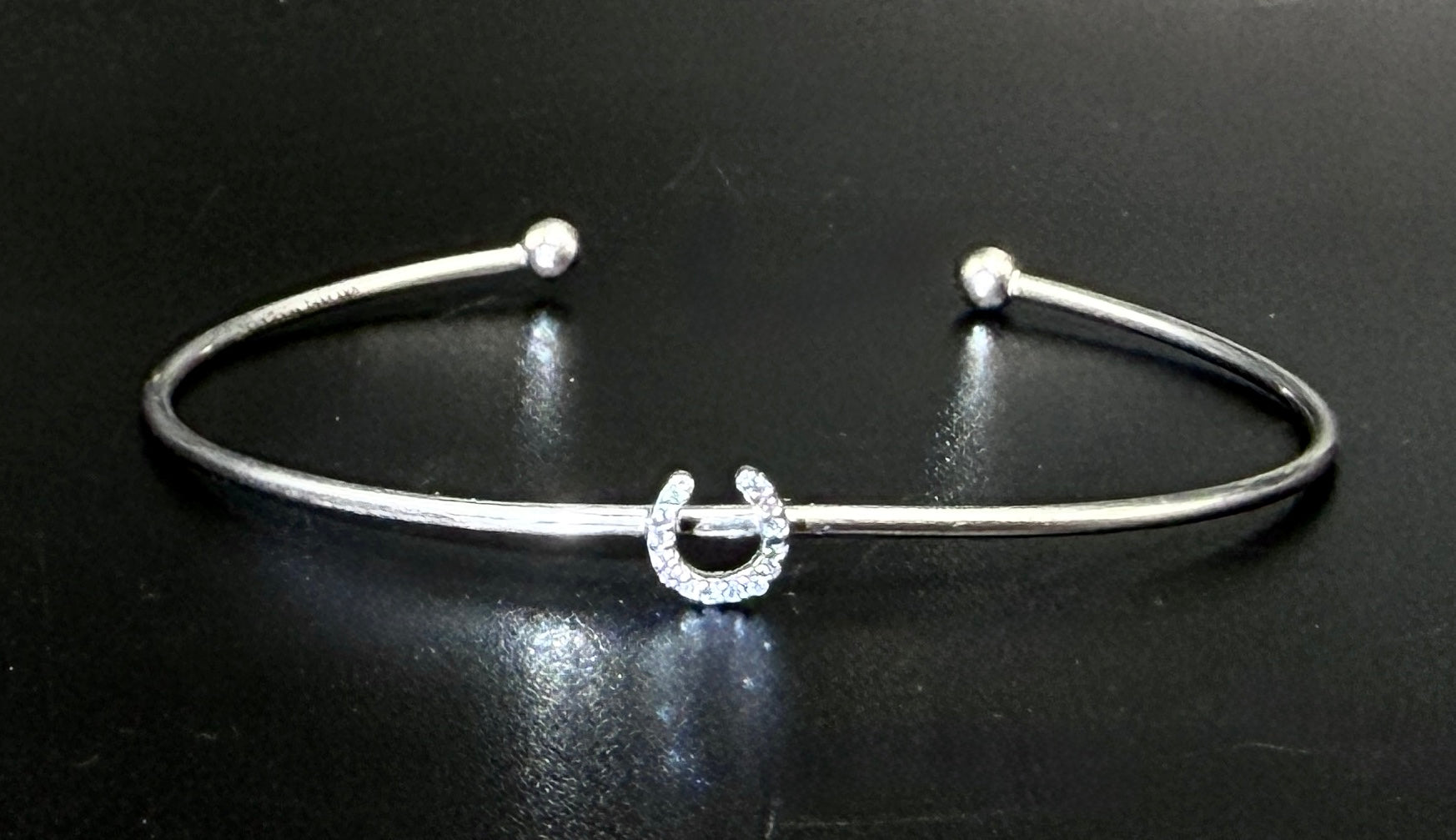 La Soula - Vintage Sterling Silver and Diamonds Horseshoe Cuff Bracelet