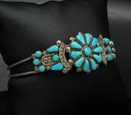 Vintage Handmade Zuni Floral Petit Point Turquoise Sterling Silver Cuff Bracelet