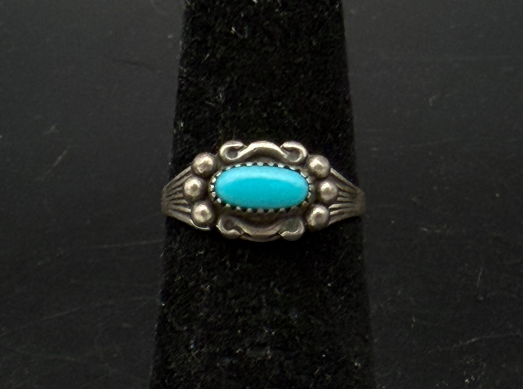 Vintage Turquoise Sterling Silver Spinner Ring - Size 4.25