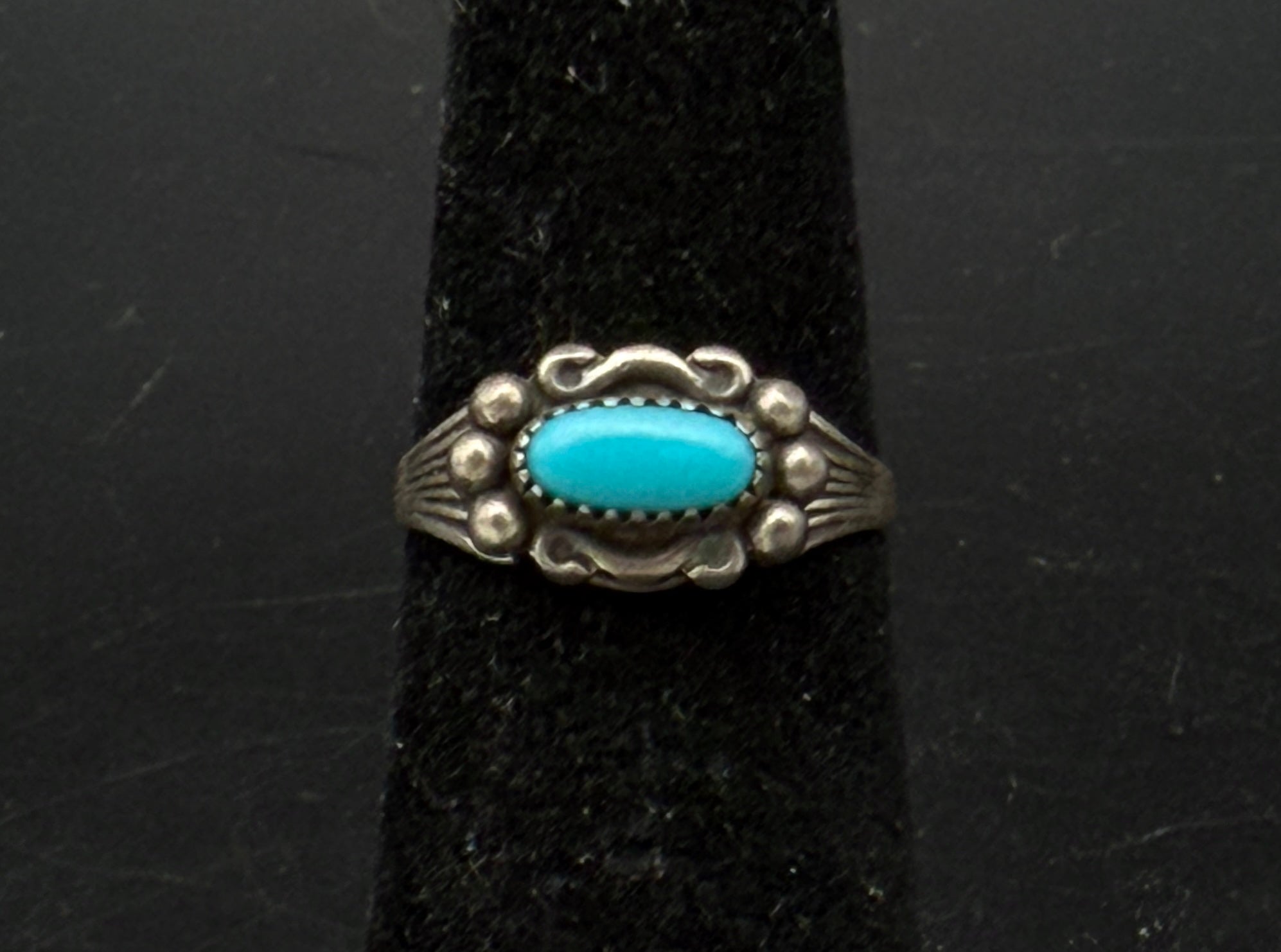 Vintage Turquoise Sterling Silver Spinner Ring - Size 4.25