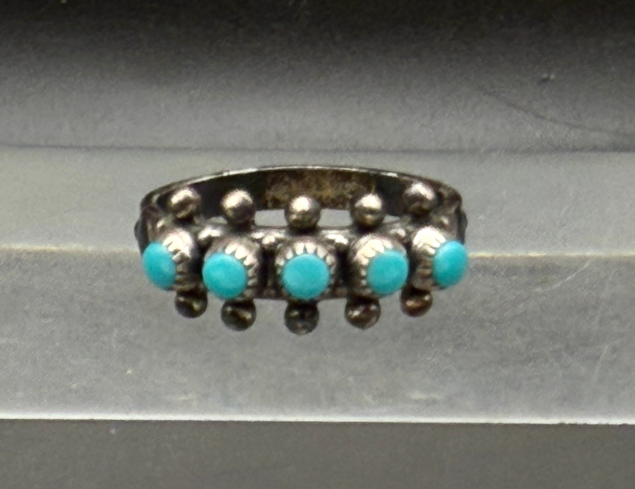 Vintage Handcrafted Snake Eye Turquoise Sterling Silver Band - Size 7.25
