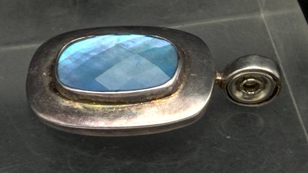 Joseph Esposito - Vintage Multi Chain Abalone Shell Snap On Pendant Sterling Silver Necklace - 17"