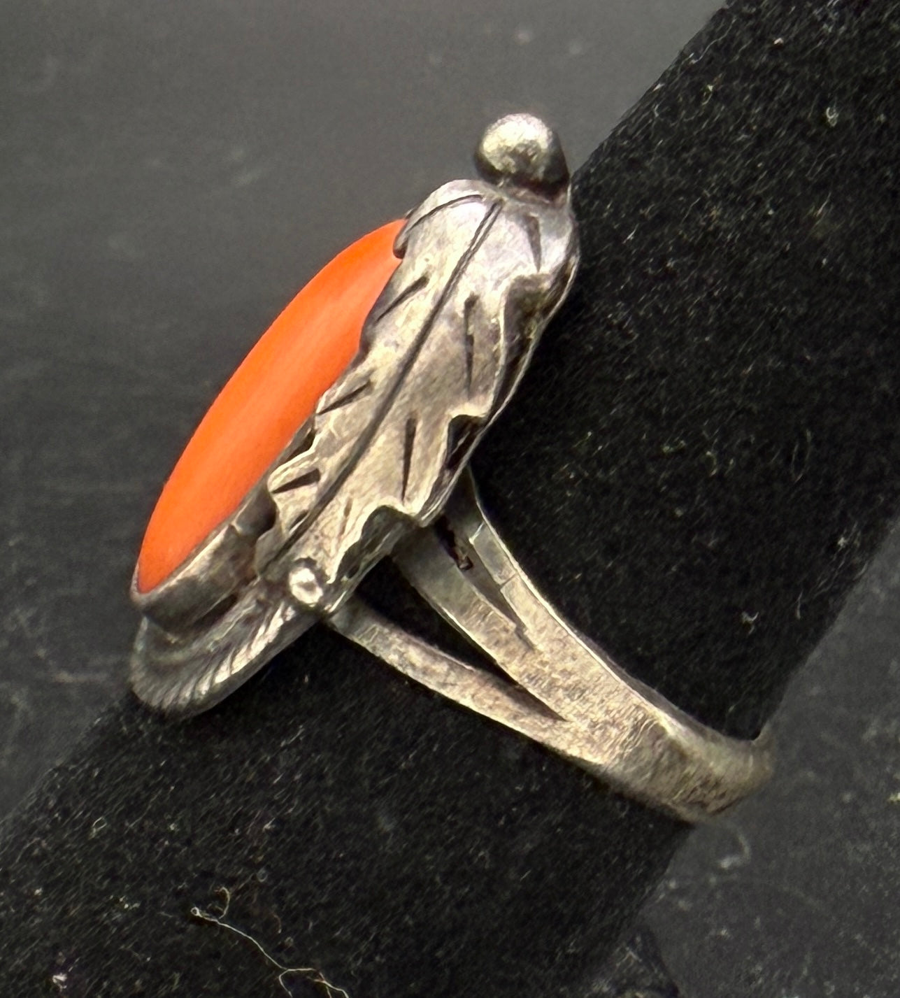 Vintage Coral Sterling Silver Handmade Ring - Size 6.5