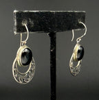 Vintage Sterling Silver Black Onyx Handcrafted Dangle Earrings