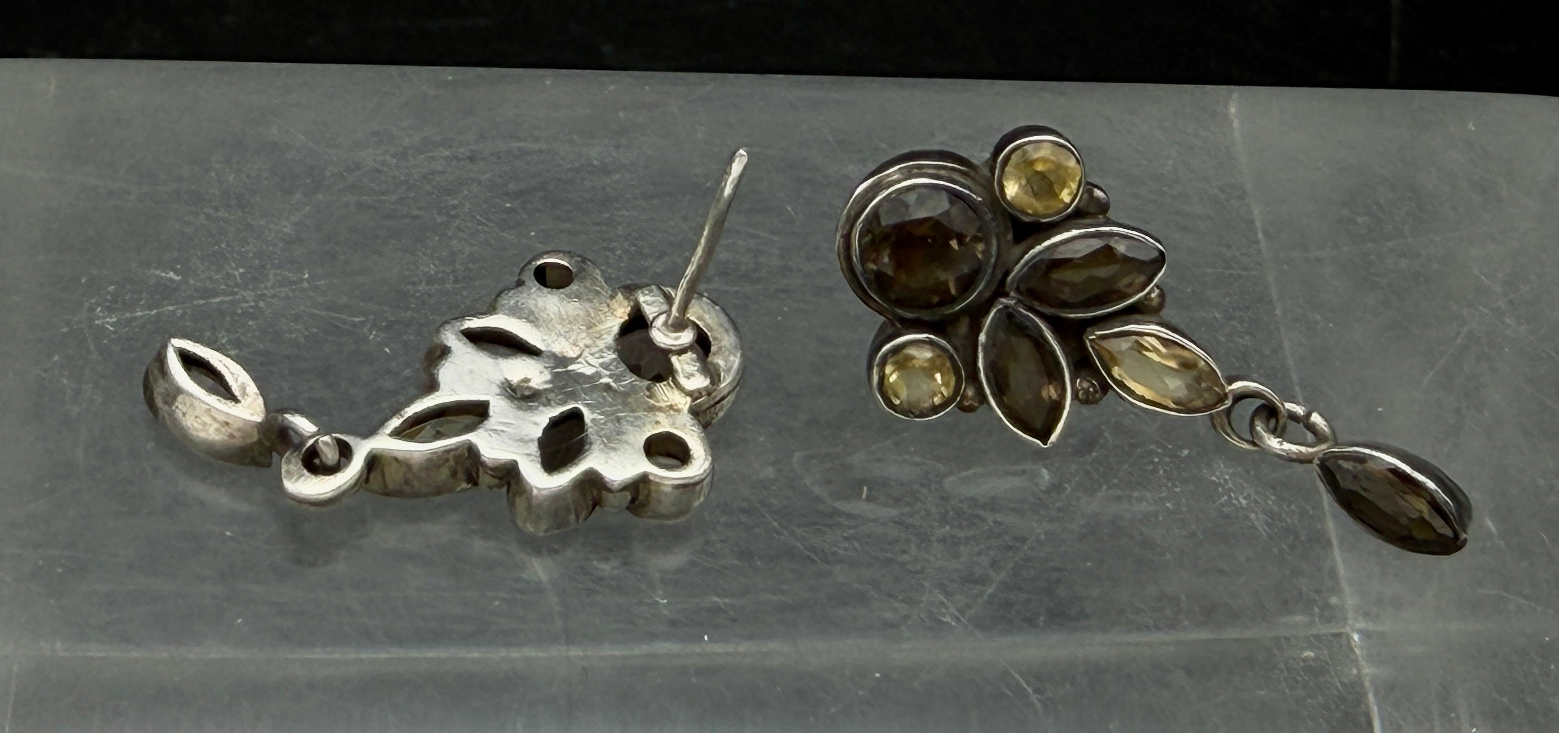 Vintage Smoky Quartz and Citrine Sterling Silver Earrings