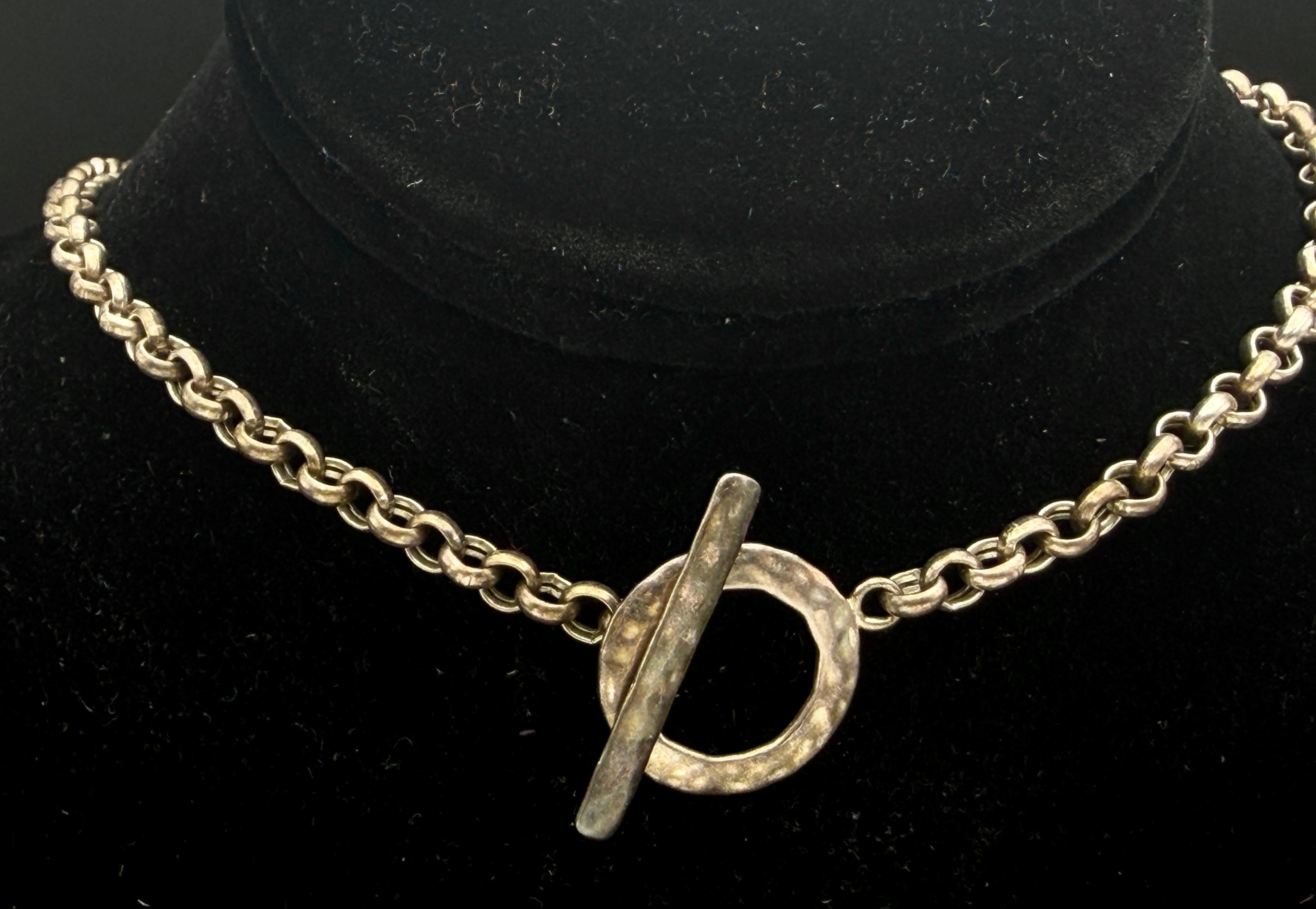 Vintage Sterling Silver Chain Necklace with Black Glass Pendant - 18"