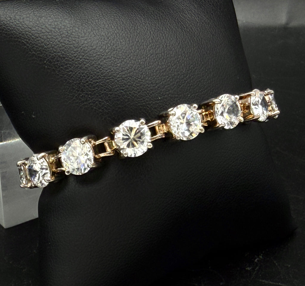 Vintage Cubic Zirconia Sterling Silver Tennis Bracelet - 7"