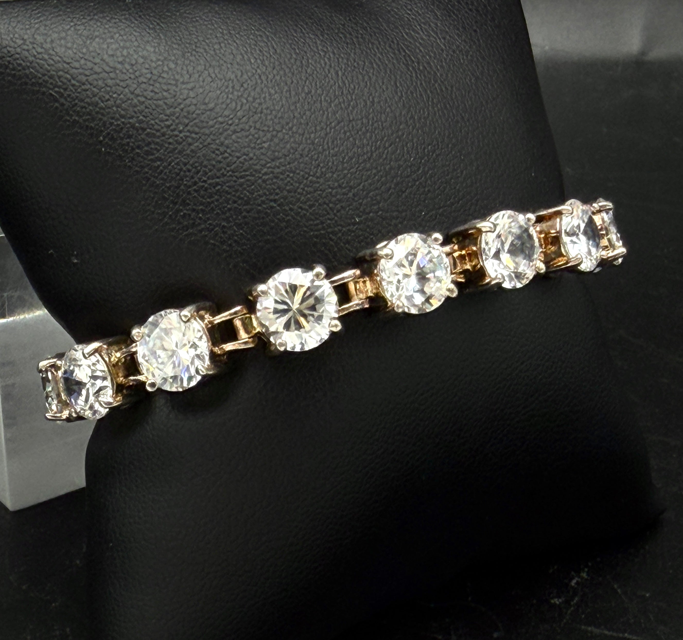Vintage Cubic Zirconia Sterling Silver Tennis Bracelet - 7"