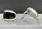 Vintage Sterling Silver Black Onyx Modernist Clip On Earrings