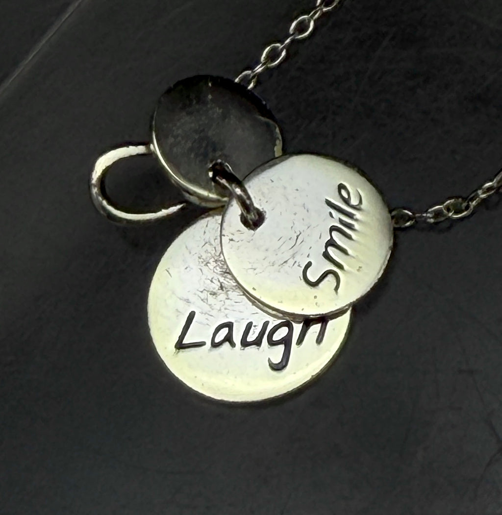 Vintage "Dream, Smile, Laugh" Gold Tone Pendant Sterling Silver Pendant Chain Necklace - 18"