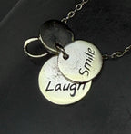 Vintage "Dream, Smile, Laugh" Gold Tone Pendant Sterling Silver Pendant Chain Necklace - 18"