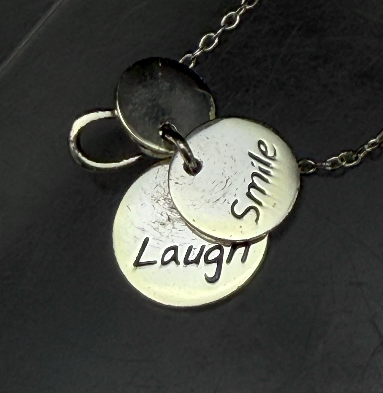 Vintage "Dream, Smile, Laugh" Gold Tone Pendant Sterling Silver Pendant Chain Necklace - 18"