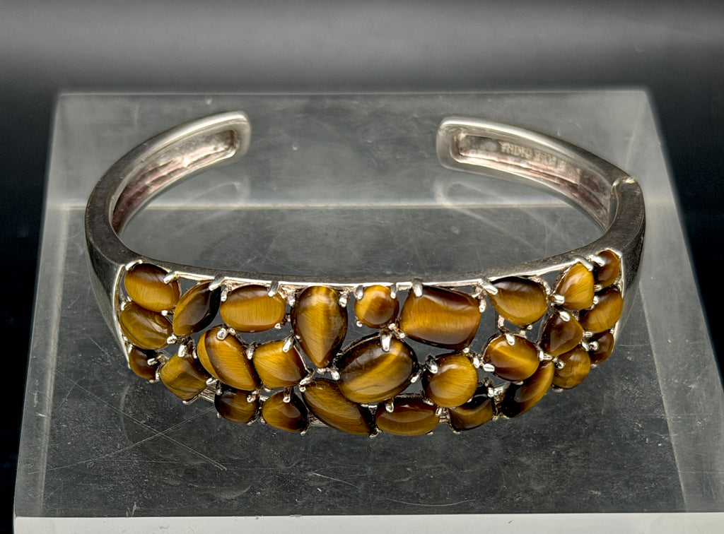 Vintage Tiger's Eye Sterling Silver Cuff Bracelet