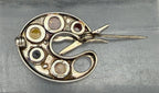Vintage Sterling Silver and Amber Artist's Palette Brooch