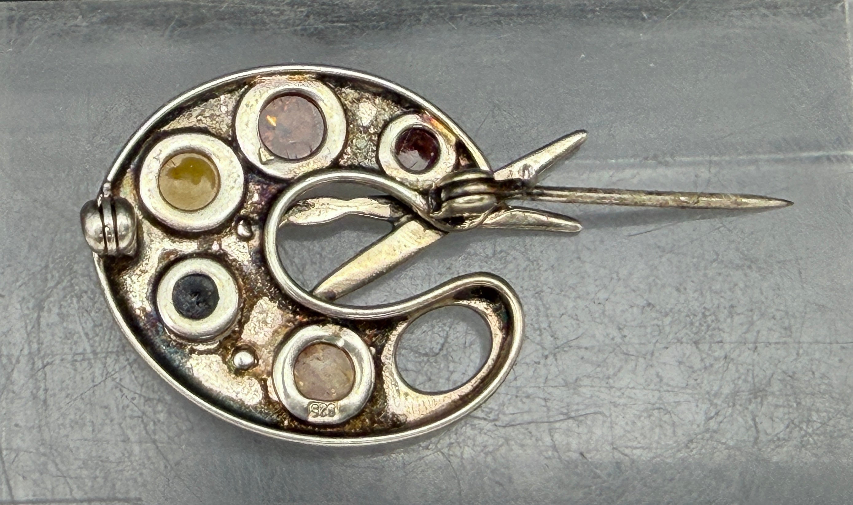 Vintage Sterling Silver and Amber Artist's Palette Brooch