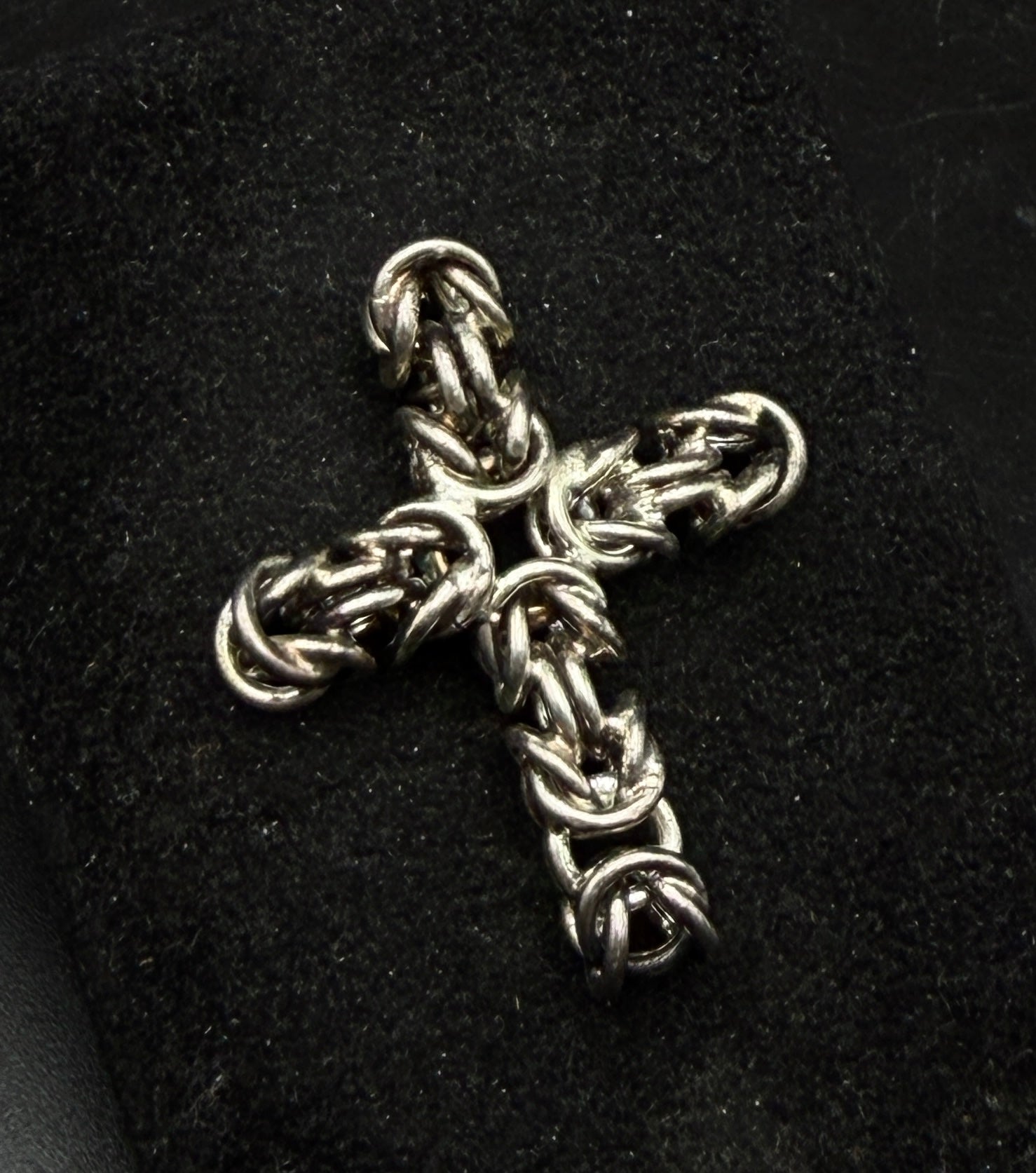 Vintage Handmade Sterling Silver Italian Byzantine Link Cross Pendant