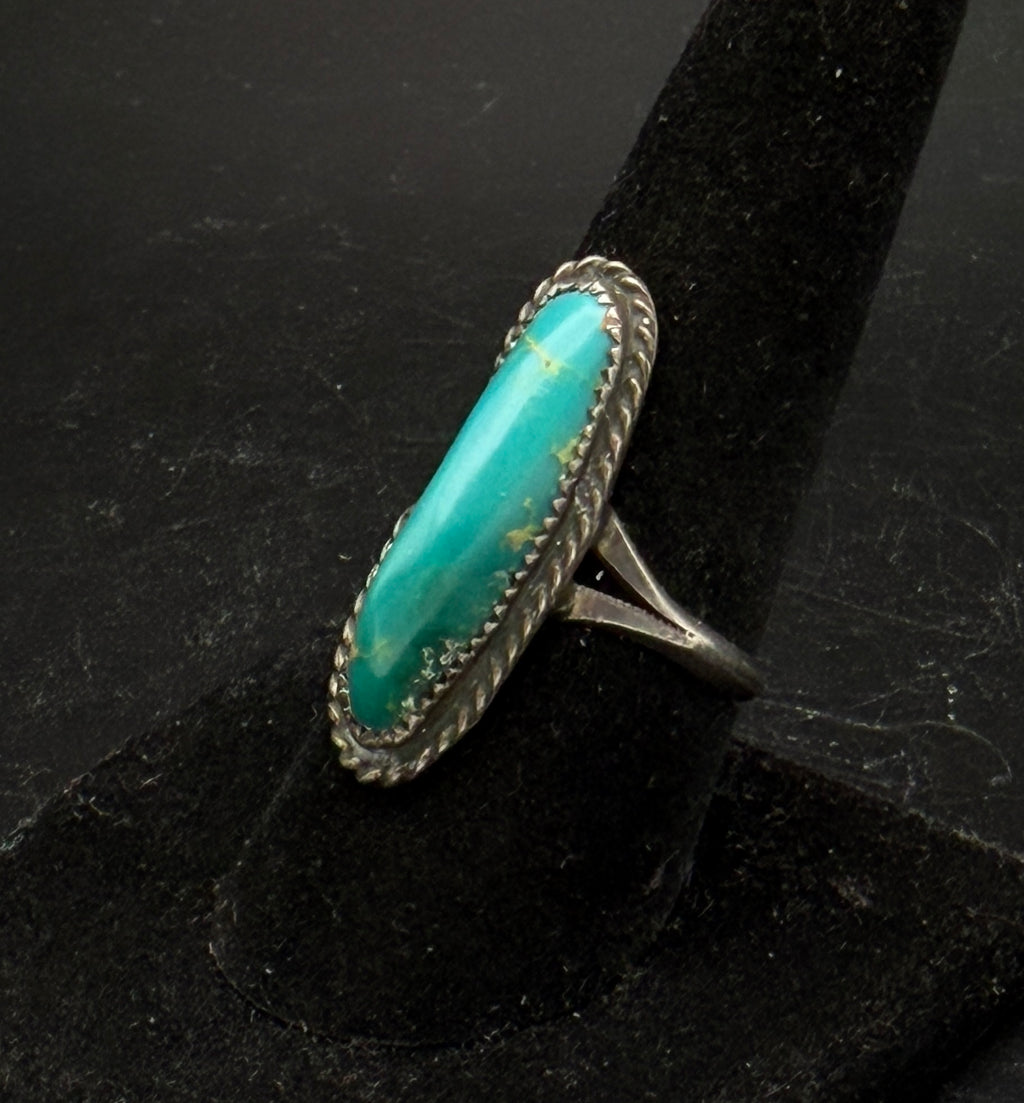 Vintage Handmade Green Turquoise Sterling Silver Ring - Size 8.5