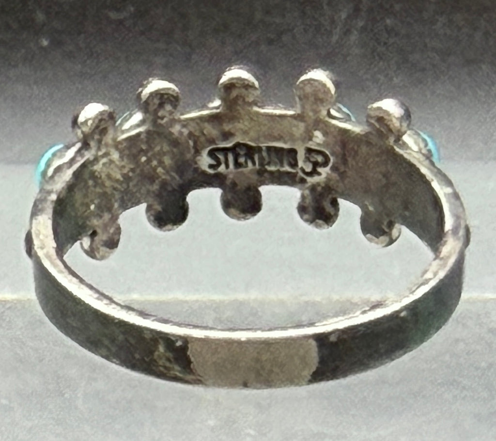 Vintage Handcrafted Snake Eye Turquoise Sterling Silver Band - Size 7.25