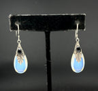 Vintage Opalite Teadrop with Black Onyx Sterling Silver Dangle Earrings