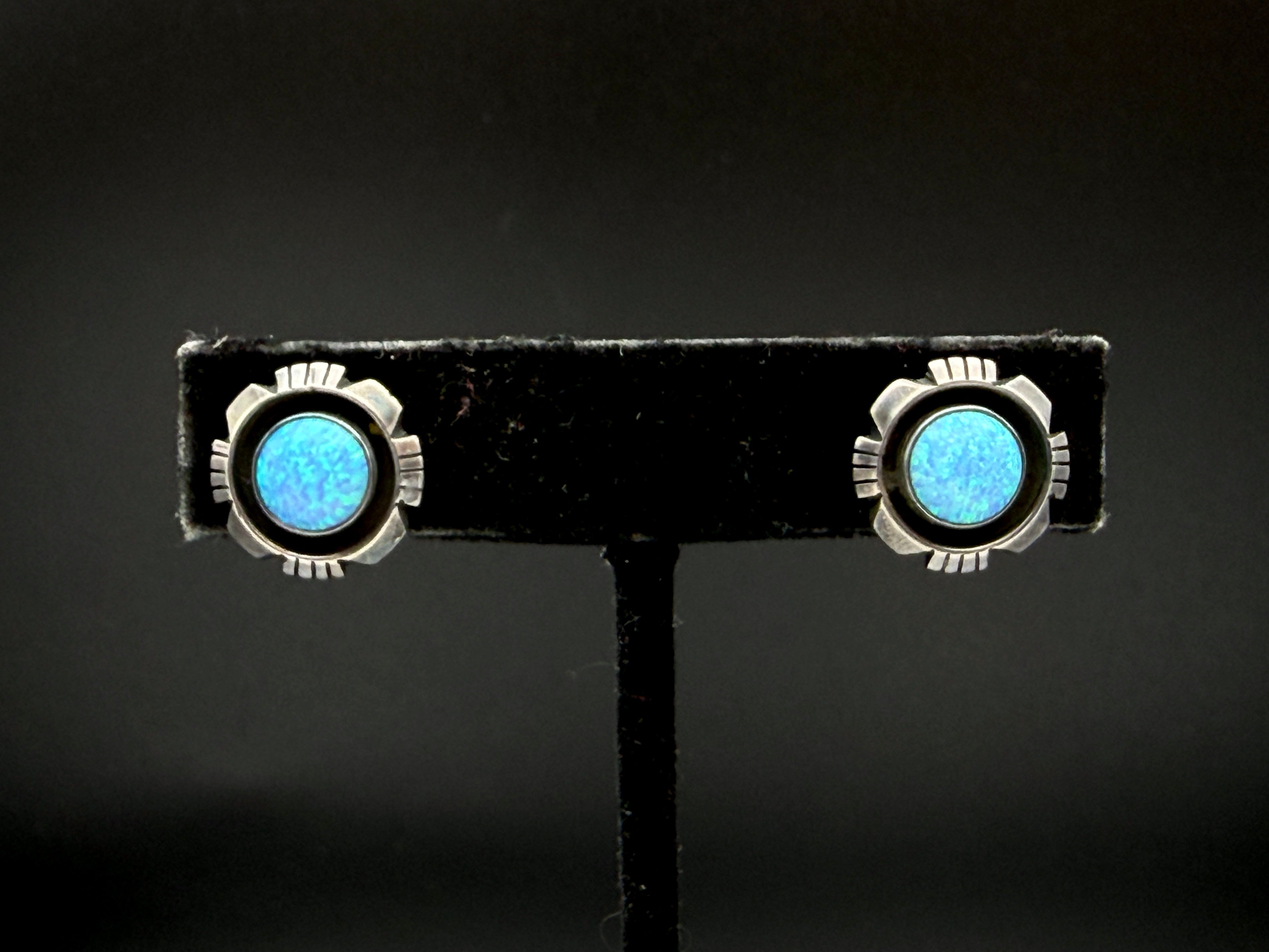 Vintage Handmade Southwestern Style Sterling Silver Opal Earrings