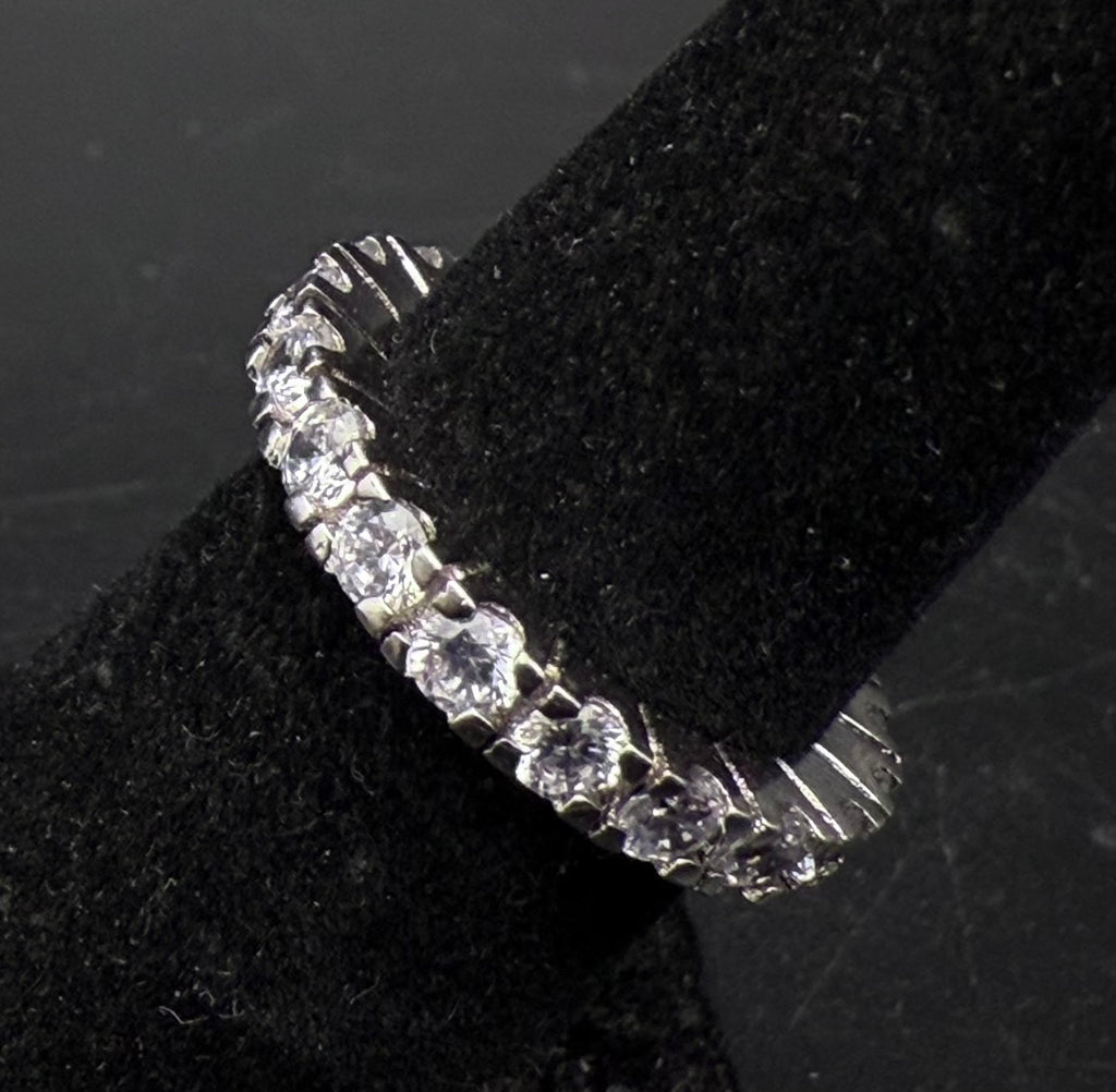 Vintage Sterling Silver CZ Eternity Band - Size 6