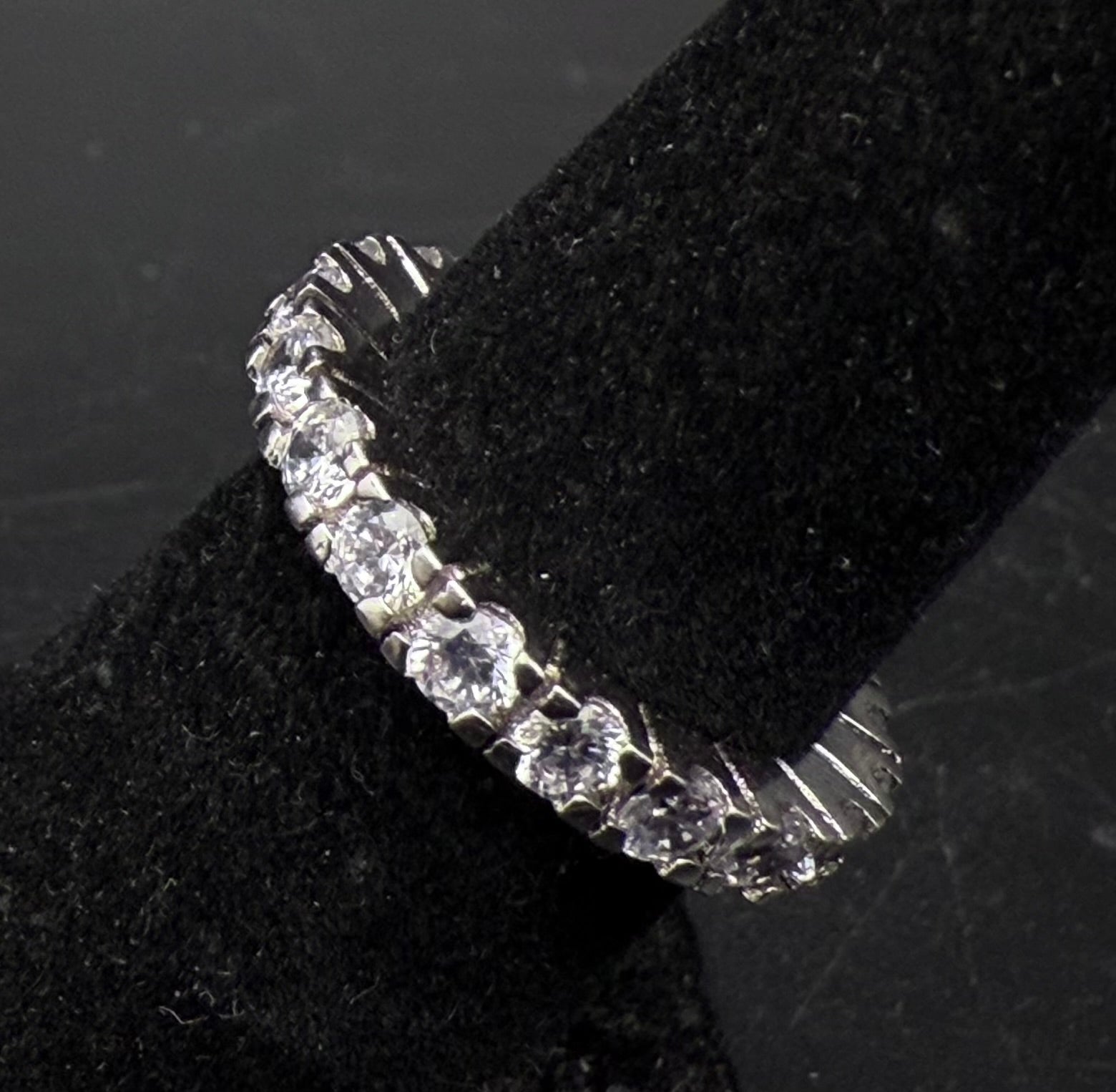 Vintage Sterling Silver CZ Eternity Band - Size 6