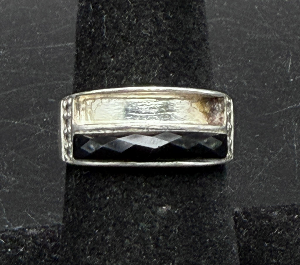 Vintage Sterling Silver Black Onyx and CZ Ring - Size 7 AS IS